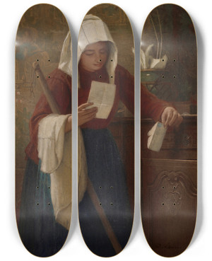 Triptych art skateboard deck of Dsir Franois Laugee La Petite Curieuse by Desire Francois Laugee (1823-1896)