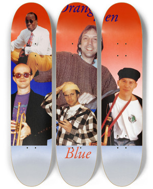 Triptych art skateboard deck of Us Information Agency Orange Then Blue by U S Information Agency (1953-1999)