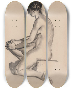 Triptych art skateboard deck of George Wesley Bellows Nudewoman by George Wesley Bellows (1882-1925)