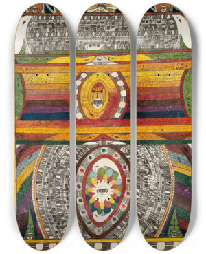 Triptych art skateboard deck of Adolf Wlfli Stadt Bern No 4 by Adolf Wolfli (1864-1930)