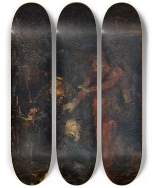 Triptych art skateboard deck of Ernst Josephson The Murder Of The Ribbings by Ernst Josephson (1851-1906)