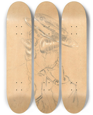 Triptych art skateboard deck of Walter Richard Sickert Study Of A Girl In A Straw Boater by Walter Richard Sickert (1860-1942)
