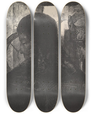 Triptych art skateboard deck of Odilon Redon The Old Knight by Odilon Redon (1840-1916)
