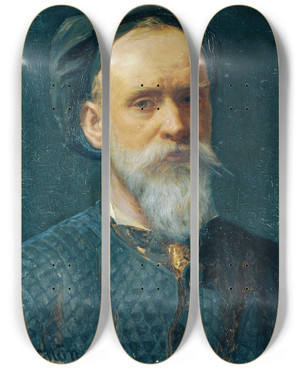 Triptych art skateboard deck of Alois Schnn Selbstbildnis by Alois Schonn (1826-1897)
