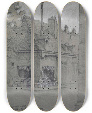 Triptych art skateboard deck of Ferdinand Boberg Rue Saint Jules Actuellement Rue Du Faubourg Saint Antoine by Ferdinand Boberg (1860-1946)