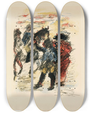 Triptych art skateboard deck of Lovis Corinth Die Vereitelte Flucht by Lovis Corinth (1858-1925)