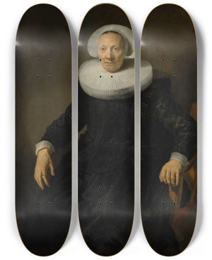 Triptych art skateboard deck of Jacob Adriaensz Backer Old Woman In An Armchair by Jacob Adriaensz Backer (1609-1651)