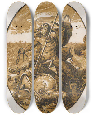 Triptych art skateboard deck of Hendrick Goltzius Oceanus by Hendrick Goltzius (1558-1617)