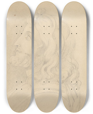 Triptych art skateboard deck of John Flaxman Bust Of A Bearded Man Looking Up by John Flaxman (1755-1826)