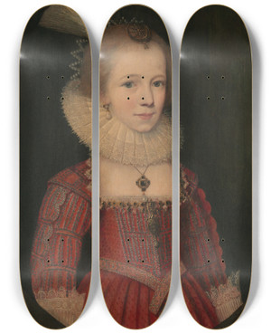 Triptych art skateboard deck of Paul Van Somer A Young Girl by Paul Van Somer (1577-1621)