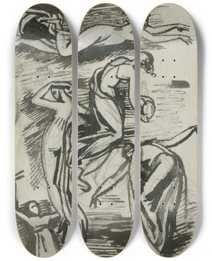 Triptych art skateboard deck of David Humbert De Superville Vrouwelijke Gestalten In Diverse Houdingen Een Vijftal by David Humbert De Superville (1770-1849)