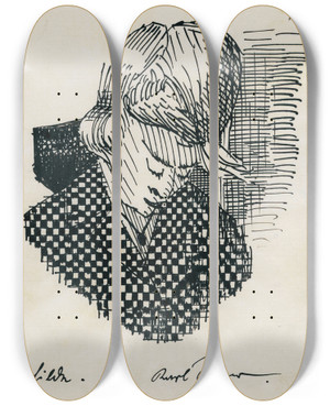 Triptych art skateboard deck of Karl Wiener Hilde by Karl Wiener (1901-1949)