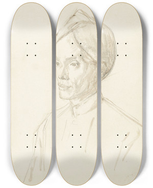 Triptych art skateboard deck of Jan Veth Portret Van Een Javaan by Jan Veth (1864-1925)