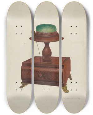 Triptych art skateboard deck of George H Alexander Sewing Box by George H Alexander