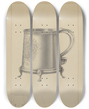 Triptych art skateboard deck of Simon Weiss Silver Mug_1 by Simon Weiss