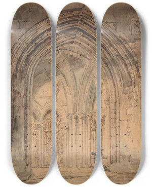 Triptych art skateboard deck of Thomas Girtin St Albans Cathedral Hertfordshire_1 by Thomas Girtin (1775-1802)