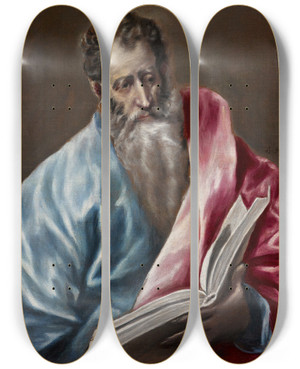 Triptych art skateboard deck of El Greco Domenikos Theotokopoulos St Matthew by El Greco Domenikos Theotokopoulos (1540-1614)