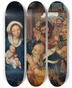 Triptych art skateboard deck of Quentin Massys The Adoration Of The Magi by Quentin Massys (1466-1530)