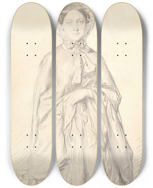 Triptych art skateboard deck of Thodore Chassriau Portrait Of A Young Woman Wearing A Cloak And Bonnet by Theodore Chasseriau (1819-1856)