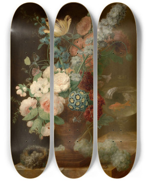 Triptych art skateboard deck of Georges Frdric Ziesel Bouquet Of Flowers by Georges Frederic Ziesel
