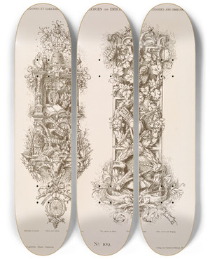 Triptych art skateboard deck of Albert Ilg Allegorien Und Embleme Vol I Pl128 by Albert Ilg (1847-1896)
