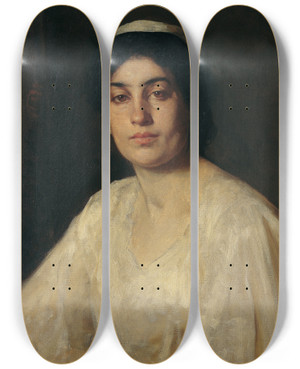Triptych art skateboard deck of Leopold Carl Mller Portrait Of An Egyptian Woman by Leopold Carl Muller (1834-1892)