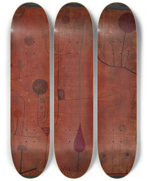 Triptych art skateboard deck of Paul Klee Fruits On Red by Paul Klee (1879-1940)