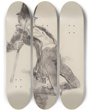 Triptych art skateboard deck of James Ensor Fisherman Falling In The Water by James Ensor (1860-1949)