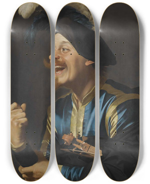 Triptych art skateboard deck of Gerard Van Honthorst A Laughing Violinist by Gerard Van Honthorst (1592-1656)