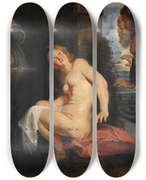 Triptych art skateboard deck of Peter Paul Rubens Susanna And The Elders_2 by Peter Paul Rubens (1577-1640)