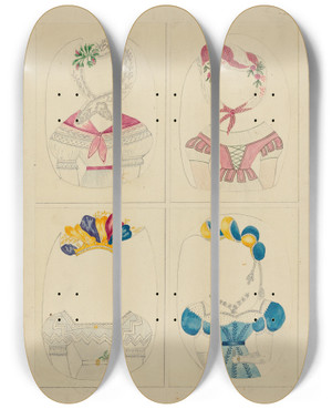 Triptych art skateboard deck of William P Shearwood Valentine by William P Shearwood