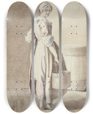 Triptych art skateboard deck of Edm Bouchardon La Marchande De Cernaux by Edme Bouchardon (1698-1762)