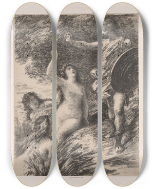Triptych art skateboard deck of Henri Fantinlatour Mar 4 2015 Siegfried And The Daughters Of The Rhine by Henri Fantin-Latour (1836-1904)
