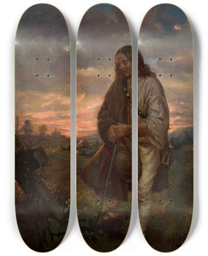 Triptych art skateboard deck of Antoni Kozakiewicz Highlander At A Grave by Antoni Kozakiewicz (1841-1929)
