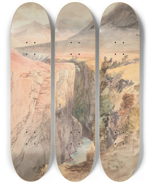 Triptych art skateboard deck of Nicholas Chevalier The River Von Near Lake Wakatipu by Nicholas Chevalier (1828-1902)