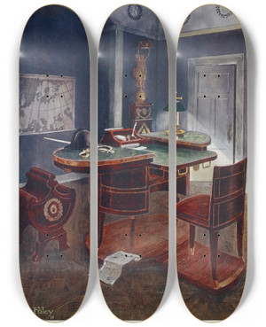 Triptych art skateboard deck of Edwin Foley Bureau De Campagne And Bureau En Bote Of Napoleon The First Chateau De La Malmaison France by Edwin Foley (1859-1912)