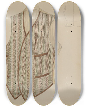 Triptych art skateboard deck of Louis Maldarelli Vest by Louis Maldarelli