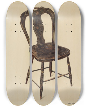 Triptych art skateboard deck of Angelo Bulone Zoar Chair by Angelo Bulone