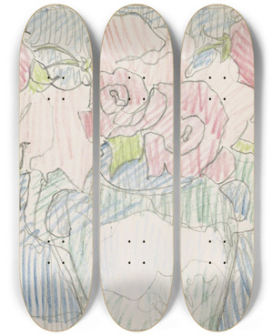 Triptych art skateboard deck of Reijer Stolk Bloemen In Een Vaas by Reijer Stolk (1896-1945)