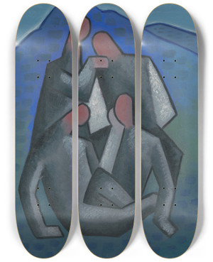 Triptych art skateboard deck of Mikul Galanda Robbers by Mikulas Galanda (1895-1938)