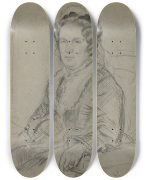 Triptych art skateboard deck of Otto Scholderer Sitzende Ltere Frau Mit Haube by Otto Scholderer (1834-1902)