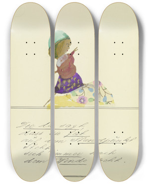 Triptych art skateboard deck of John Elsas Die Da Sagt by John Elsas (1851-1935)