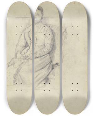 Triptych art skateboard deck of Otto Scholderer Sitting Woman_1 by Otto Scholderer (1834-1902)