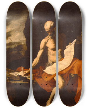 Triptych art skateboard deck of Workshop Of Jusepe De Ribera Saint Jerome In The Wilderness by workshop of Jusepe de Ribera (1591-1652)