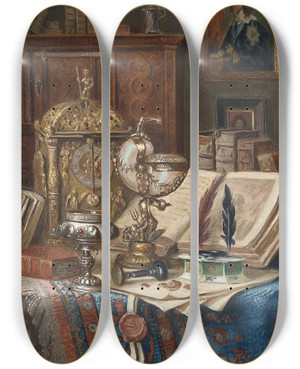 Triptych art skateboard deck of Ernst Czernotzky Stillleben Mit Muschelpokal by Ernst Czernotzky (1869-1939)