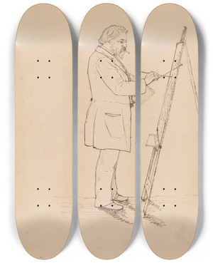 Triptych art skateboard deck of John Quincy Adams Ward Sketching Emanuel Leutze by John Quincy Adams Ward (1830-1910)