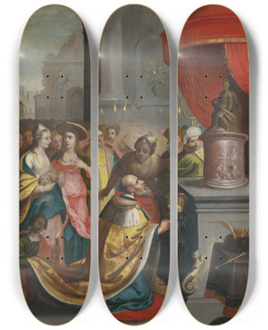 Triptych art skateboard deck of Workshop Of Frans Francken The Younger Solomons Idolatry by Workshop of Frans Francken the Younger (1581-1642)