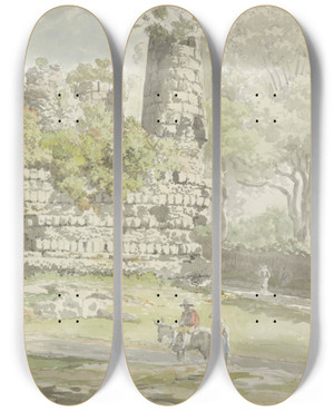 Triptych art skateboard deck of Carlo Labruzzi Graf Van De Horatii Aan De Via Appia by Carlo Labruzzi (1748-1817)