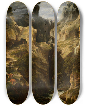 Triptych art skateboard deck of Joseph Anton Koch Die Via Mala In Graubnden by Joseph Anton Koch (1768-1839)