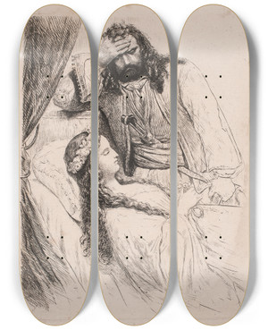 Triptych art skateboard deck of Niels Simonsen Korsaren Og Hans Brud by Niels Simonsen (1807-1885)